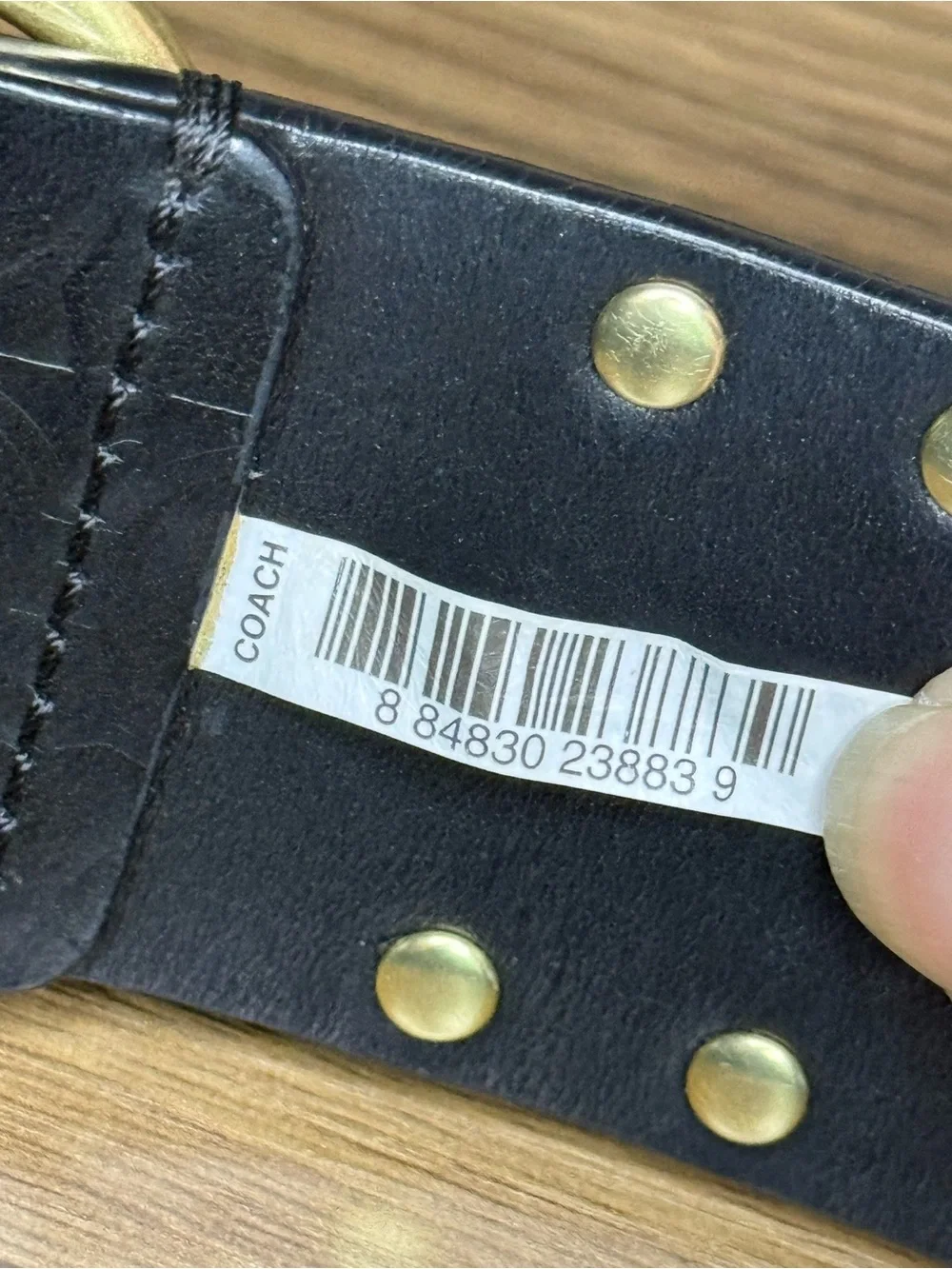 Coach Studded Black Leather Belt Brass Buckle Gold Tone Studs Size Sm 30-34”